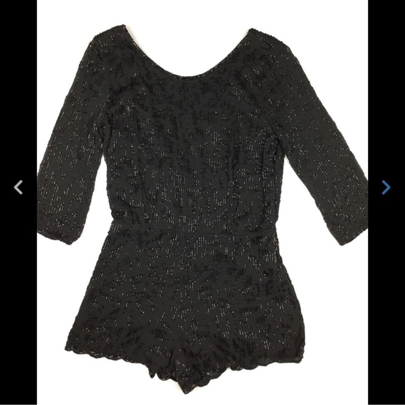 Free People Pants - Free People Black Beaded Romper Size 6 Tie Back